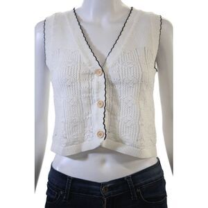 Sweewe Unisex Cardigan Vest White Cotton V Neck Button Sleeveless Size M